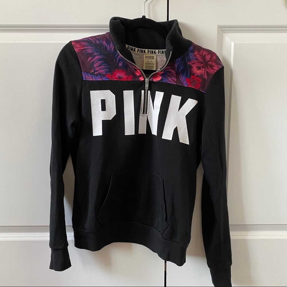 VS Pink zip floral pullover